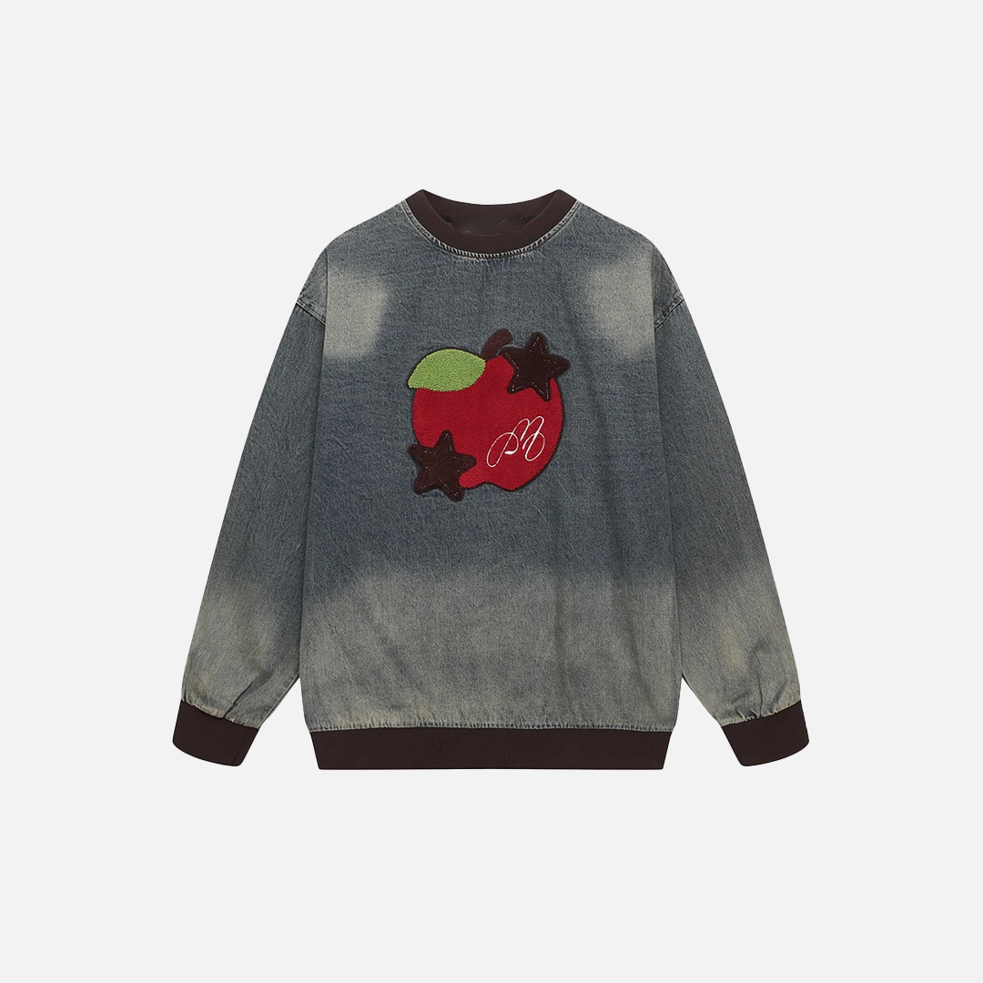 Y2K Starry Apple Embroidered Denim Sweatshirt