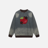 Y2K Starry Apple Embroidered Denim Sweatshirt