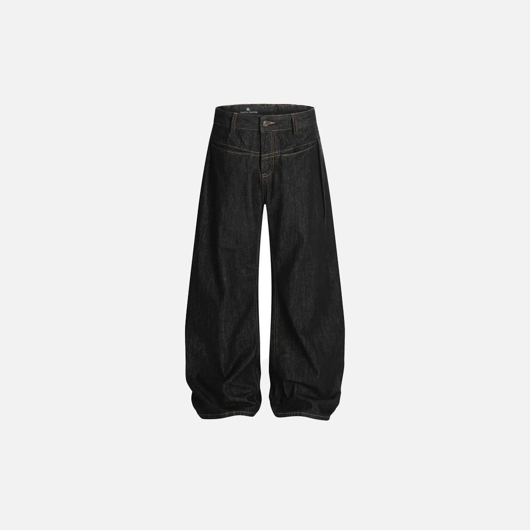 Retro-Jeans in Unifarben, dunkel, locker geschnitten, mit weitem Bein