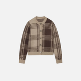 Vintage Old Money Style Checkered Knitted Cardigan