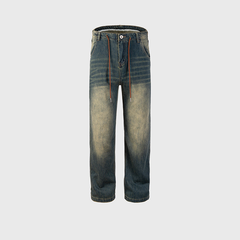 Unisex Washed Grinding Straight Jeans