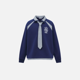 Streetwear Langarm-Poloshirt mit Bindeband