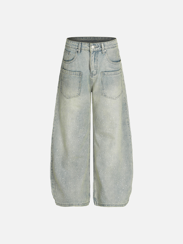 Y2K Starry Punk Jeans mit Fronttasche und weitem Bein