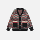 Ethnisch gestrickter Jacquard-Cardigan mit V-Ausschnitt