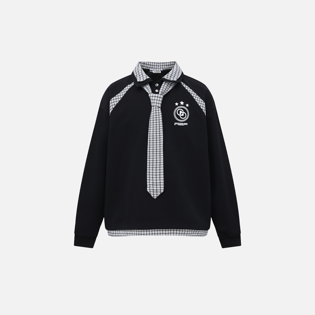 Sweat-shirt polo streetwear à manches longues et col cravate