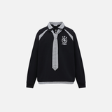 Streetwear Langarm-Poloshirt mit Bindeband