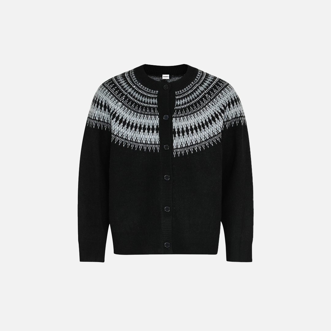 Flattering Tribal Totem Jacquard Knit Round neck Cardigan