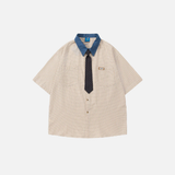 Japanischer Stil mit Krawatte, Oversize-Kurzarmhemd