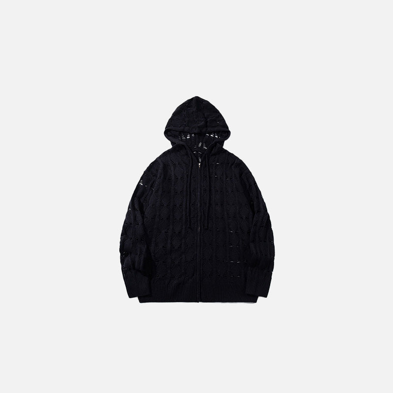 Textured Knitted Hooded Sweater