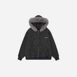 European Style Striped Loose Faux Fur Hooded Sweatshirt