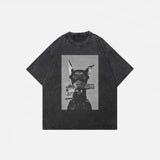 T-shirt oversize noir délavé à motif chien