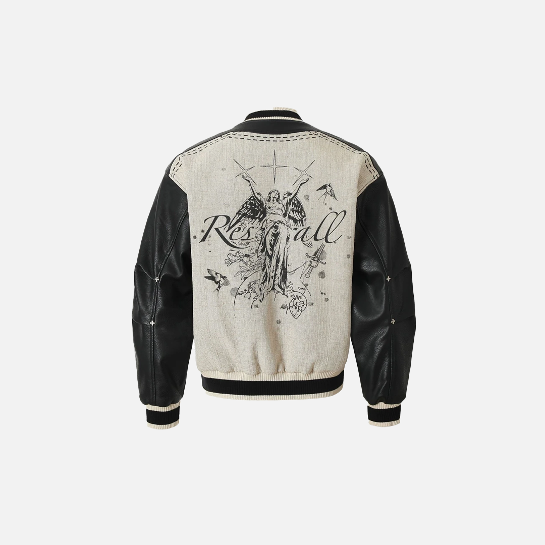 Streetwear High Street Patchwork Leather Varsity Jacket