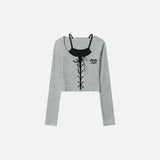 Damen-Strickjacke mit Schnürung und mehreren Lagen