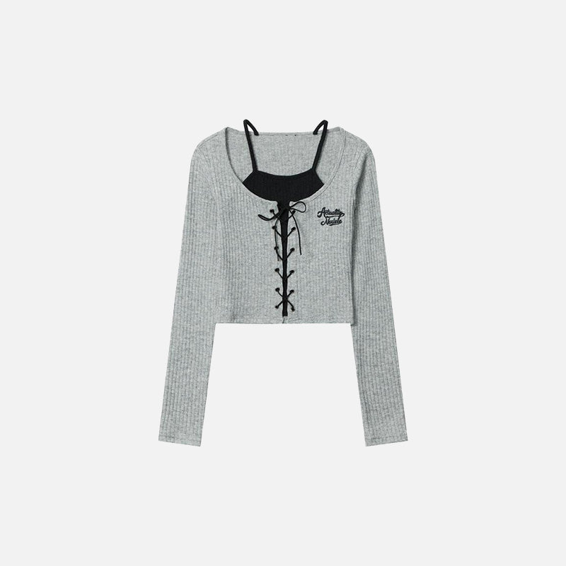 Damen-Strickjacke mit Schnürung und mehreren Lagen