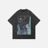 T-shirt graphique hip-hop noir délavé