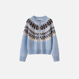 Thick Vintage Jacquard O-Neck Zipper Cardigan