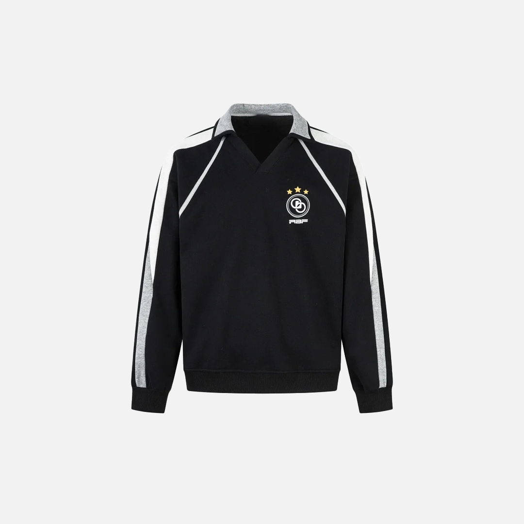 Paneled Contrast Print Fleece V-Neck Sweatshirt