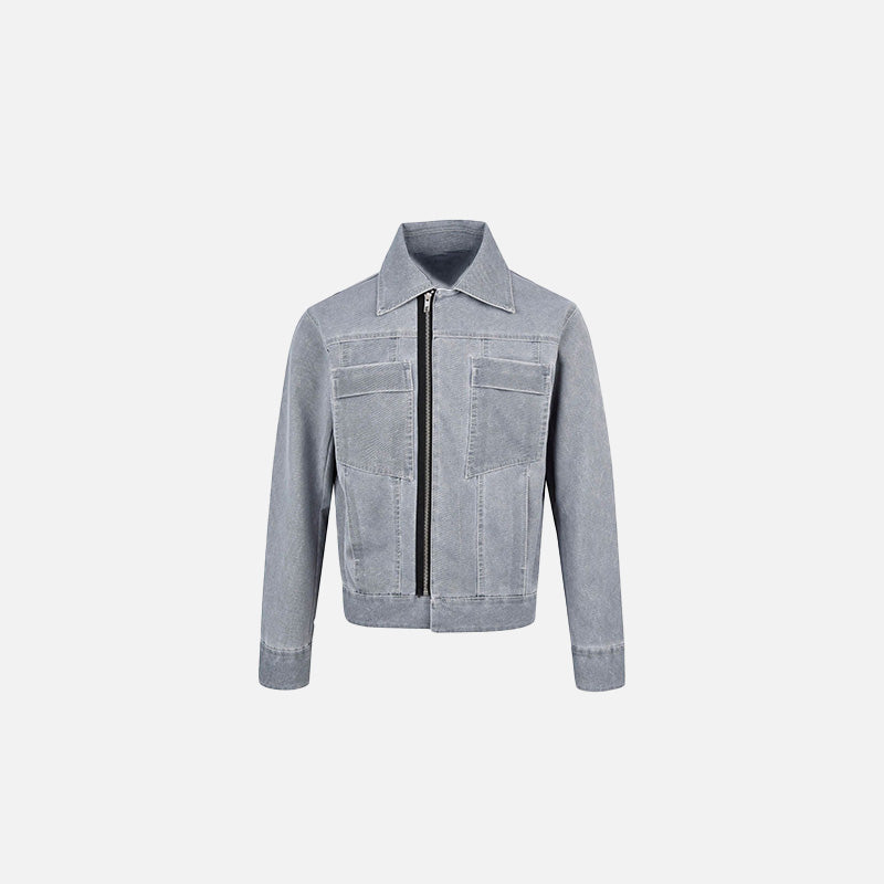 Turn-down collar Zip-Up Denim Jacket