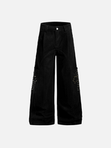 Retro European Style Willow Nail Wide Leg Cargo Jeans