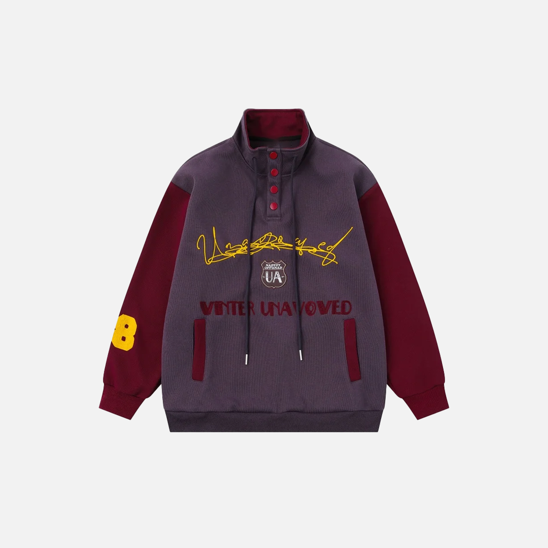 Streetwear Embroidery Letter Print Stand Collar Sweatshirt