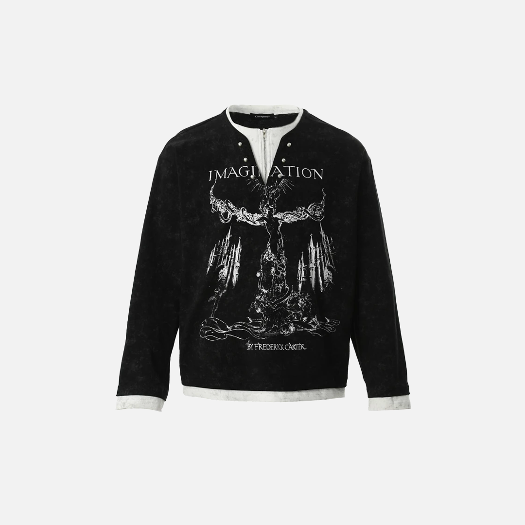 Mühelos gefälschtes zweiteiliges Graffiti-Print-Langarmshirt