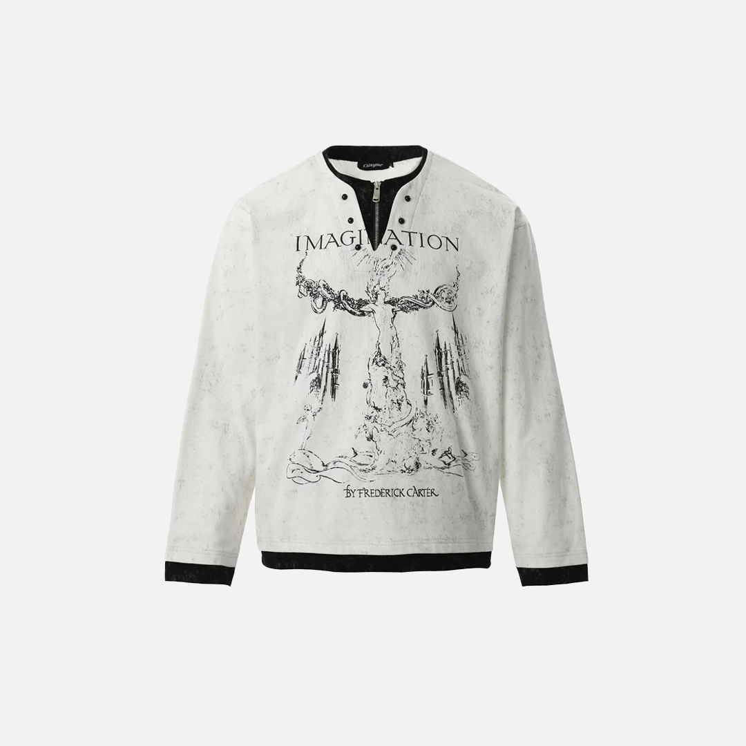 Mühelos gefälschtes zweiteiliges Graffiti-Print-Langarmshirt