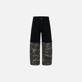 Einzigartige Jeans aus Denim mit Camouflage-Patchwork und Farbblock-Design