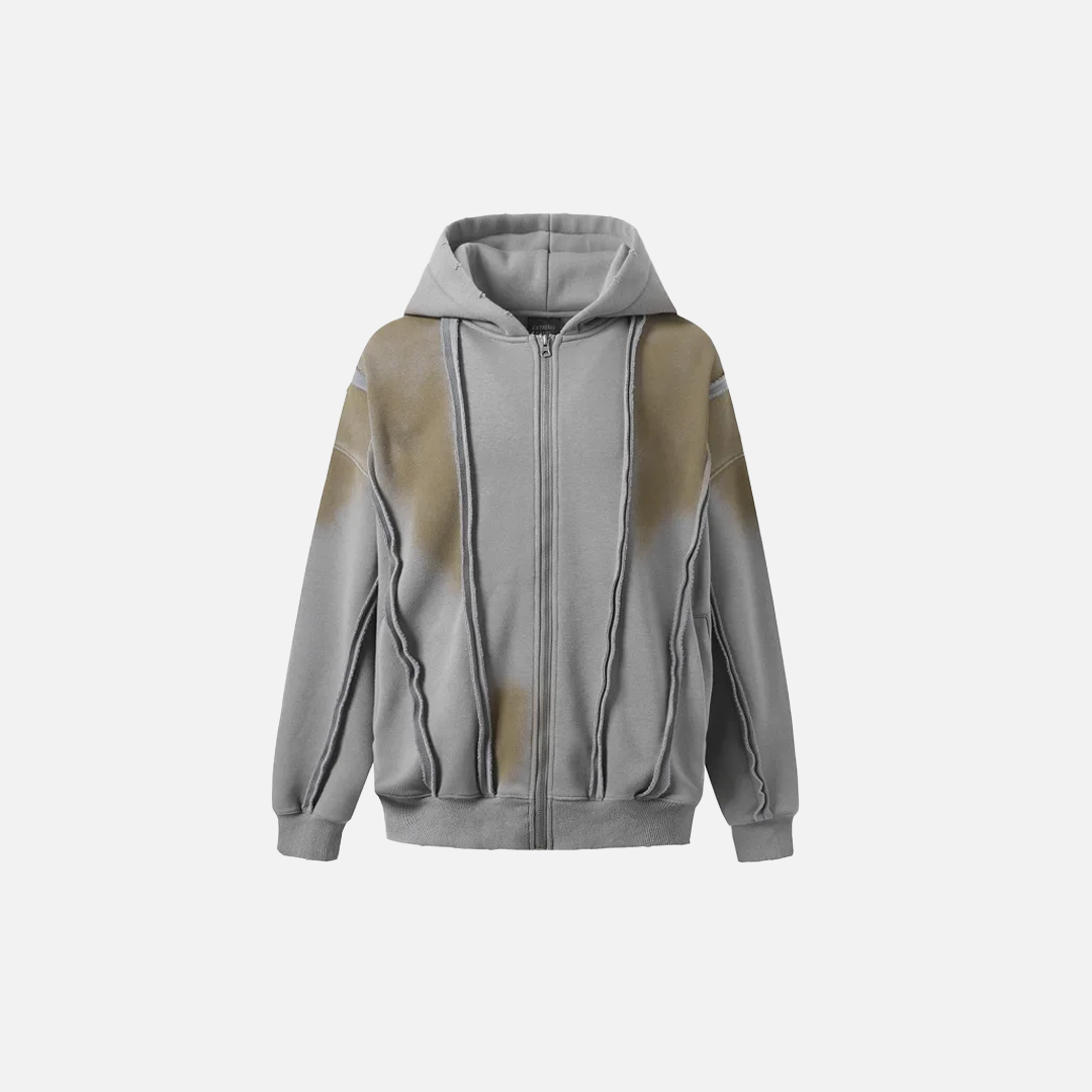 Warm Punk Gothing Patchwork Zip Up Hooded Sweatshirt