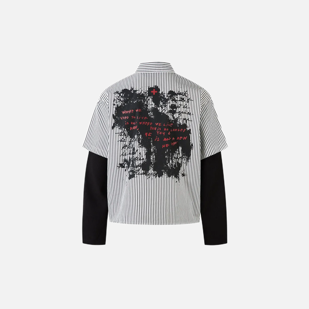 Gothic Fake Two Layered Graphic Long Sleeve Shirt