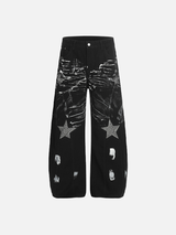 Einzigartige, locker sitzende Jeans mit Graffiti-Farbspritzern und weitem Bein