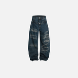 Trendige Streetwear-Patchwork-Jeans mit weitem Bein