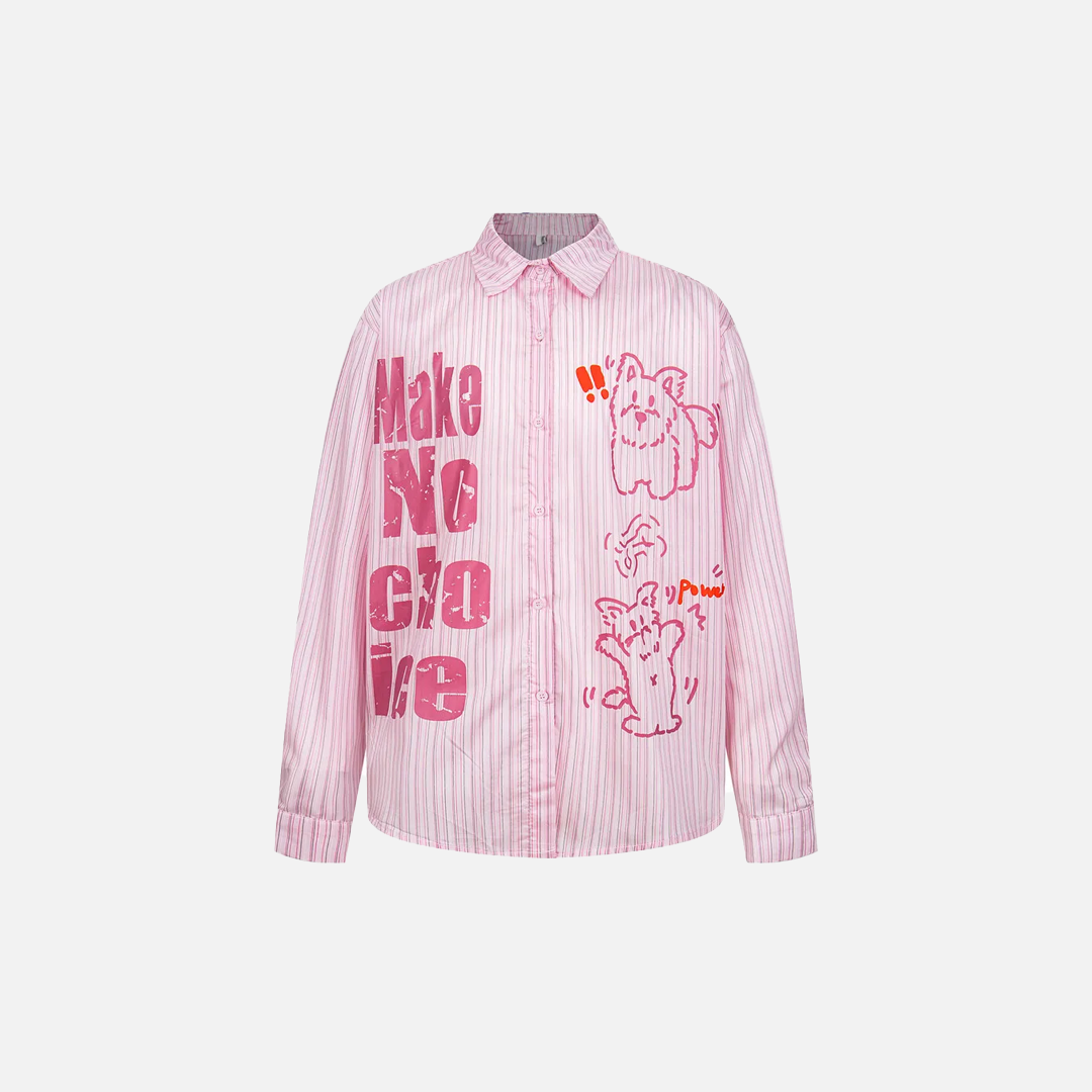 Chemise à manches longues à revers et imprimé dessin animé rétro à rayures
