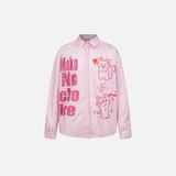 Chemise à manches longues à revers et imprimé dessin animé rétro à rayures