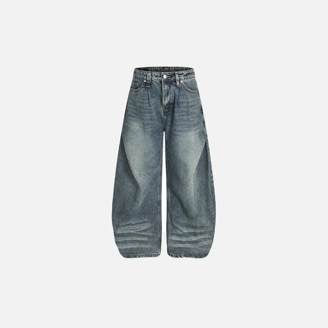 Jeans en denim délavé à jambes larges, style streetwear premium