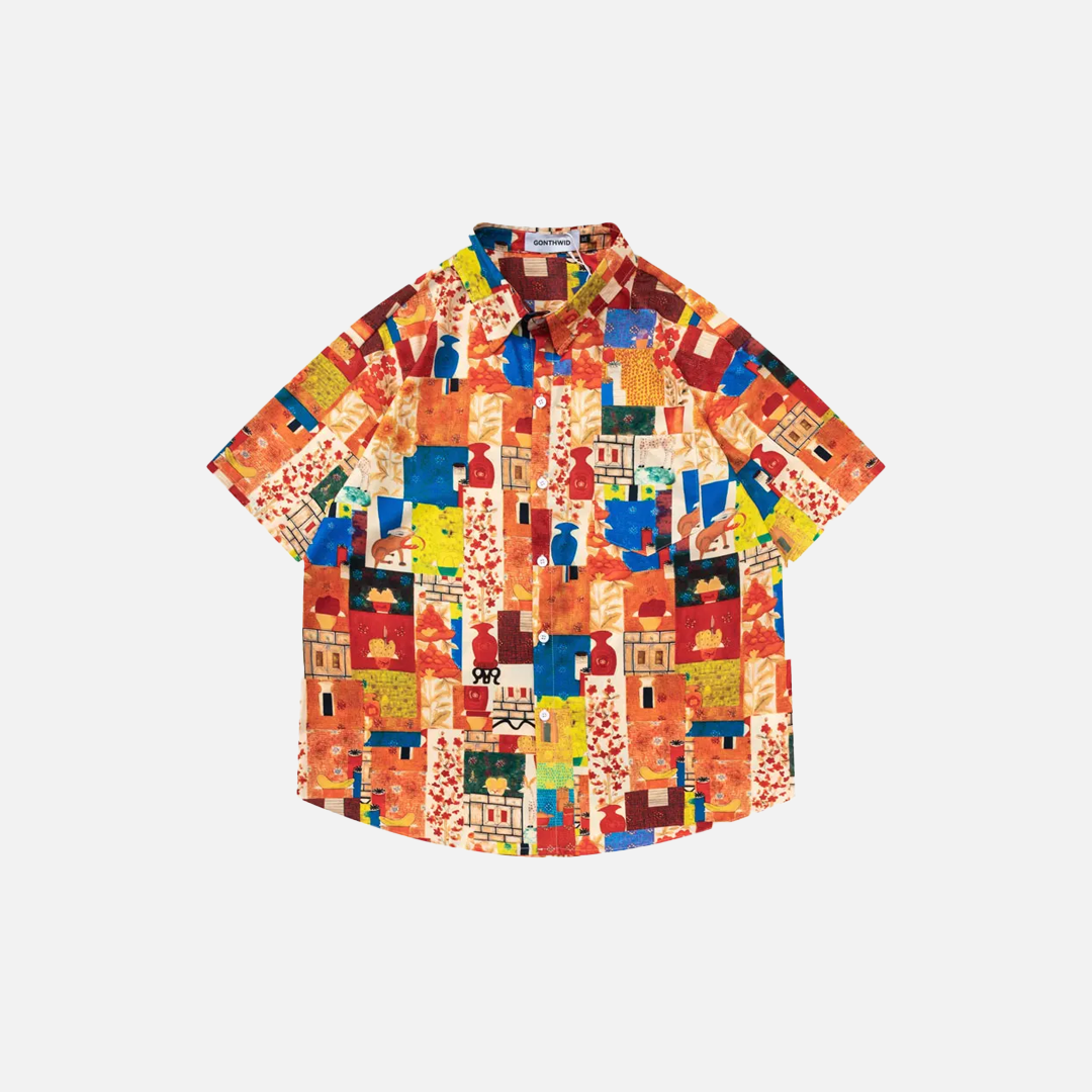 Y2K Retro Chic Strandhemd mit Grafikprint