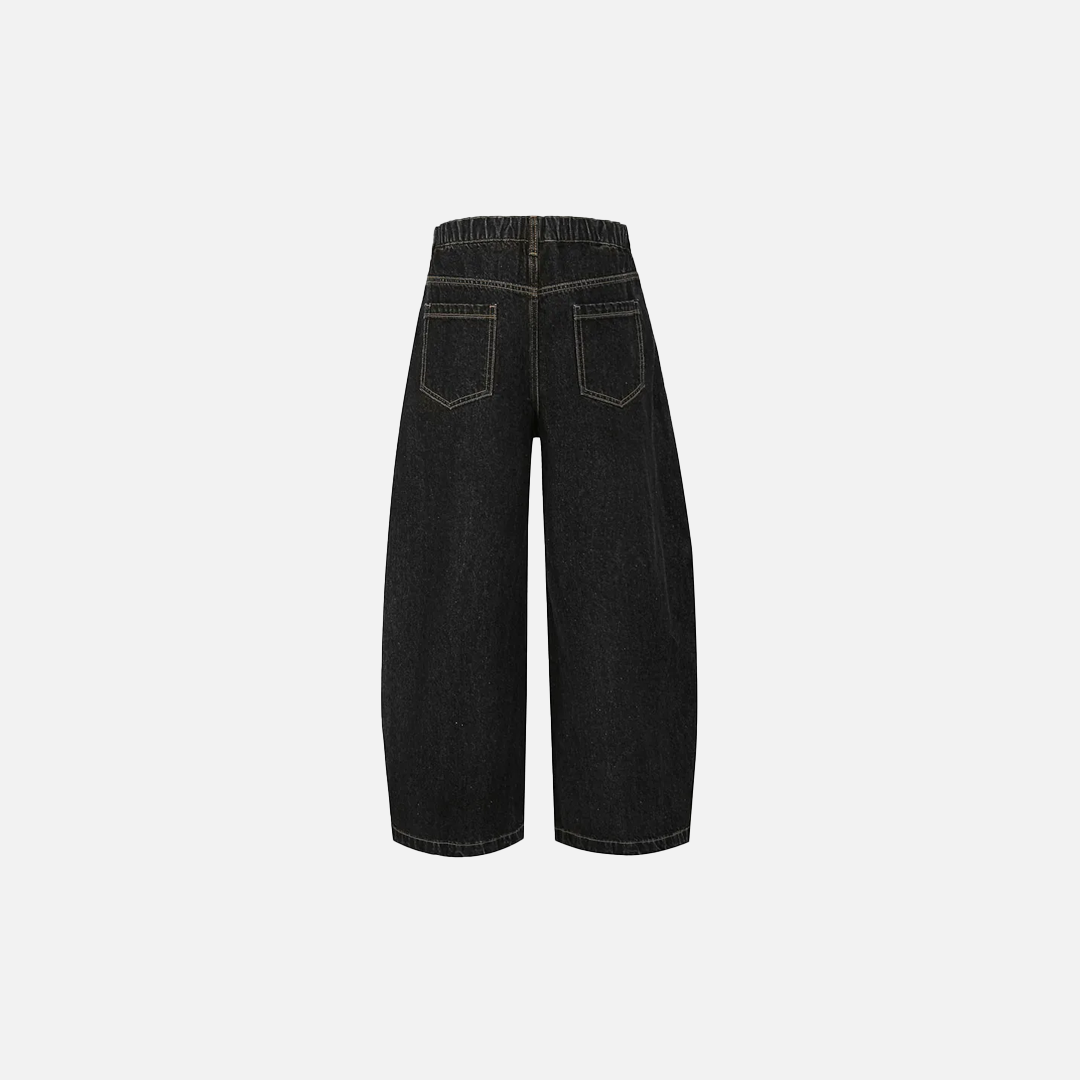 Gothic-Jeans mit Patchwork-Details in dunkler Waschung und weitem Bein