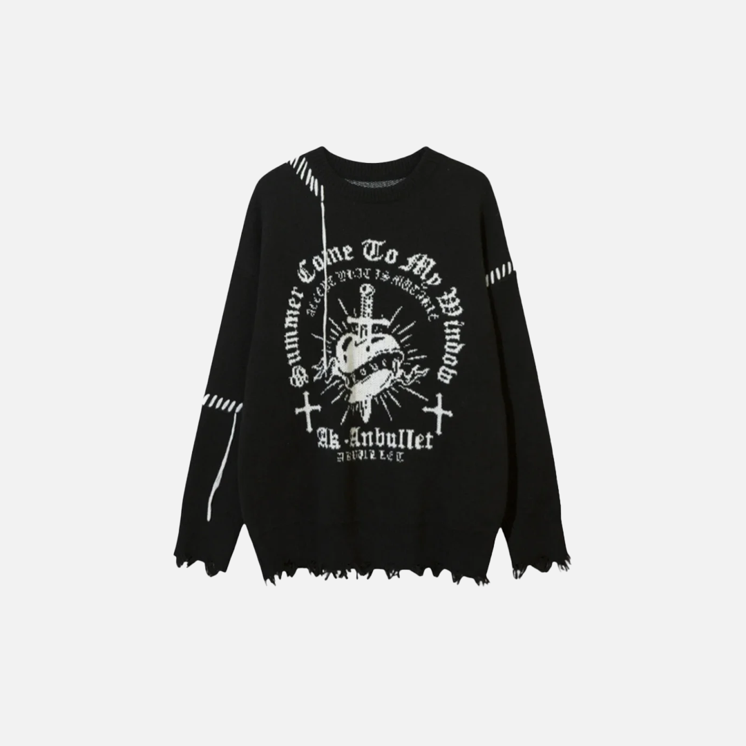 Pull en maille déchiré Gothing Vintage à motif cœur et croix