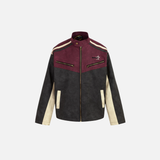 Veste de moto en cuir patchwork streetwear hip-hop
