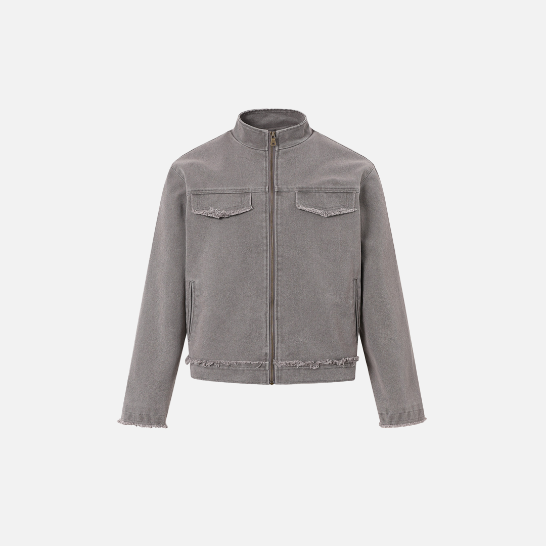 Punk Ripped Heavyweight Fringed Zip Denim Jacket