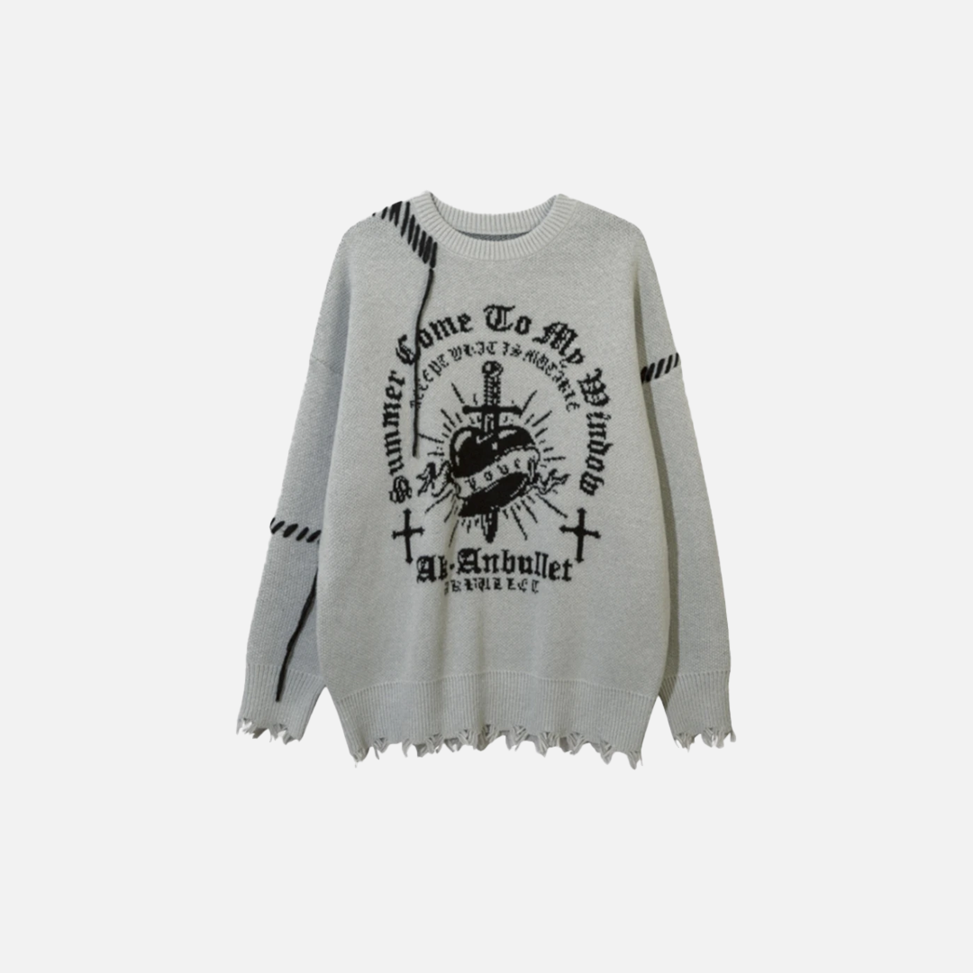 Pull en maille déchiré Gothing Vintage à motif cœur et croix