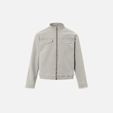 Punk Ripped Heavyweight Fringed Zip Denim Jacket