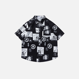 Kurzarmhemd im japanischen Stil mit Print und Knopfleiste
