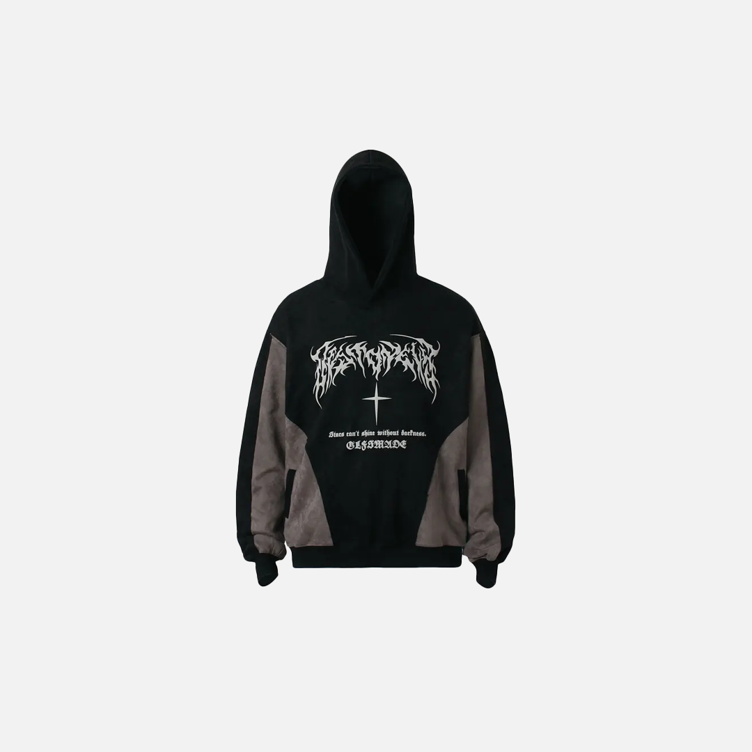 Streetwear Grunge Patchwork Suede Hoodie