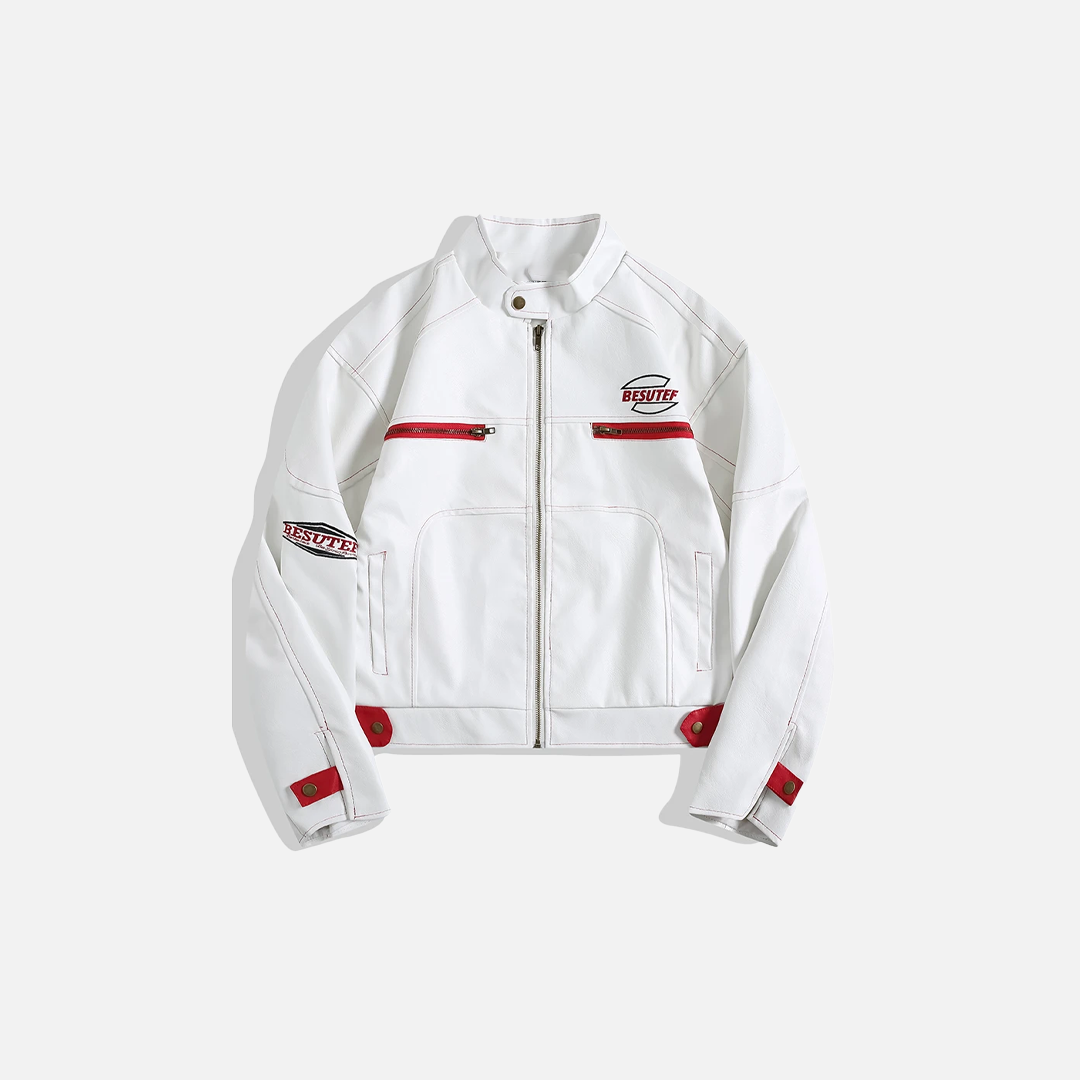 Embroidered Trendy American Motorcycle PU Leather Jacket