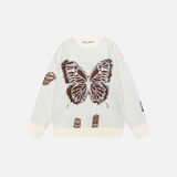 Pull décontracté à col rond à motif jacquard papillon