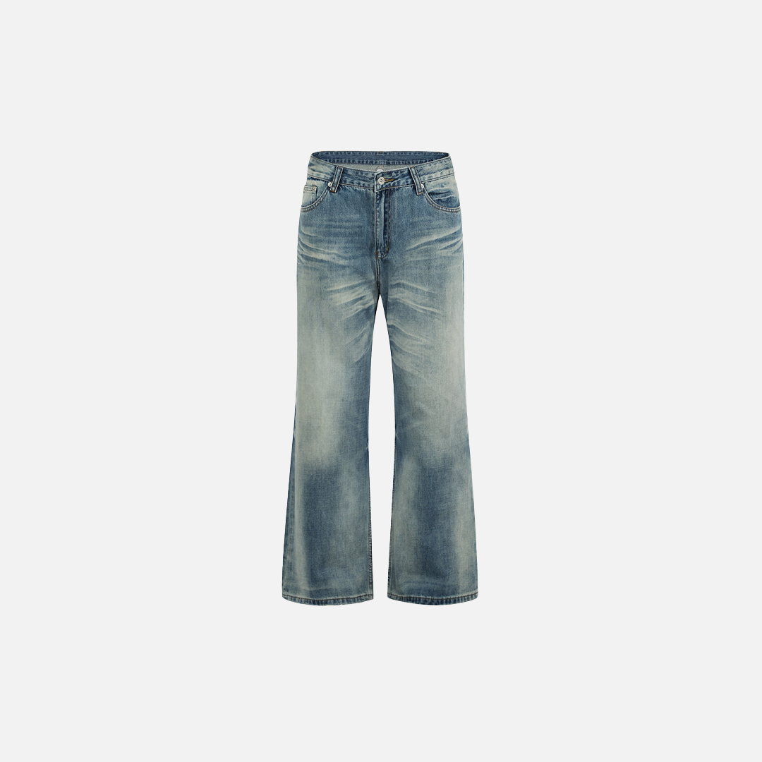 Flexible Streetwear Faded Gradient Denim Flare Jeans