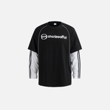 Streetwear Colorblock Langarm-T-Shirt mit Buchstabenprint