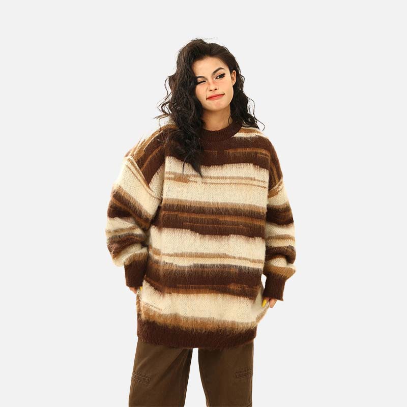 Retro-Strickpullover mit Streifen in passenden Farben