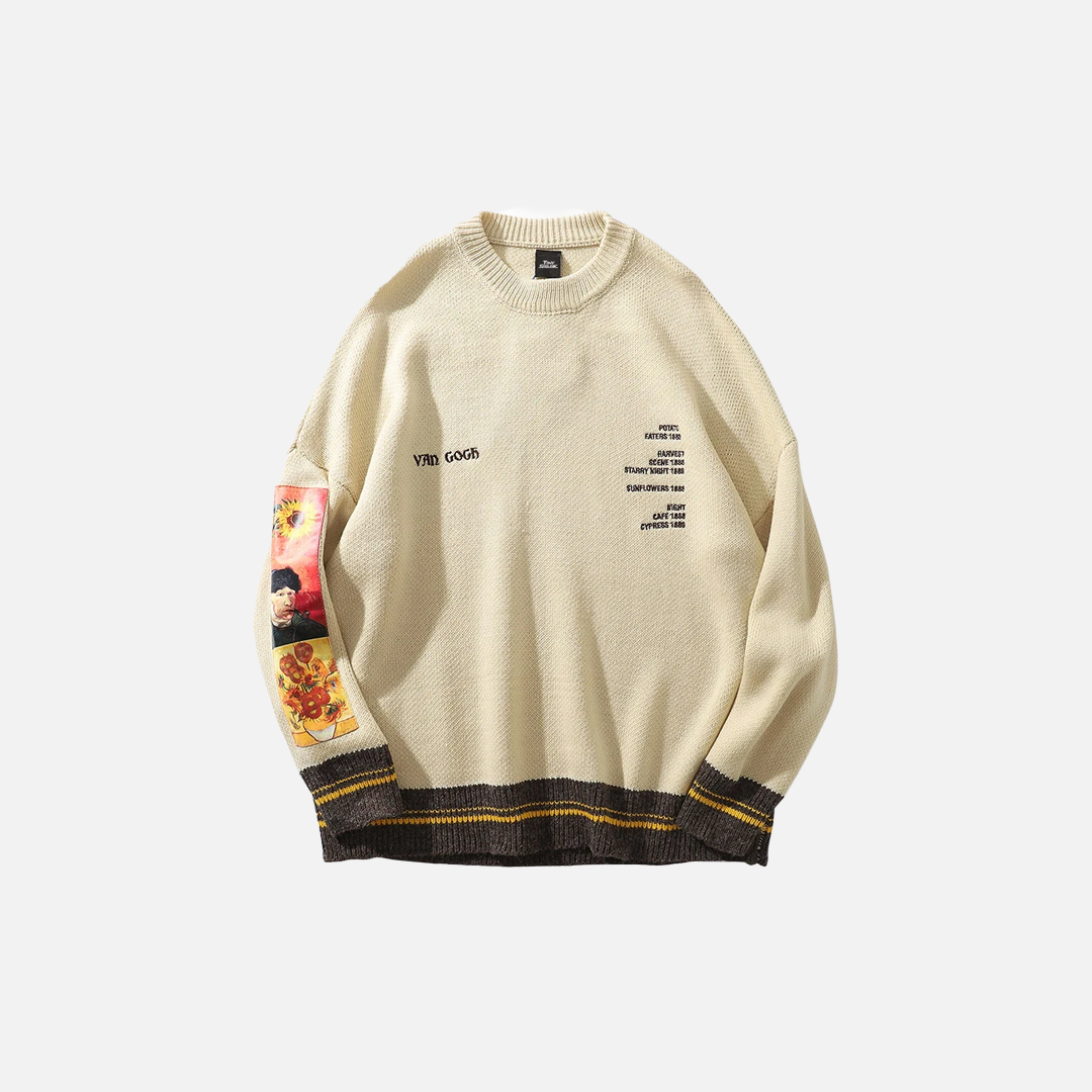 Pull en maille rétro Y2K inspiré par Van Gogh