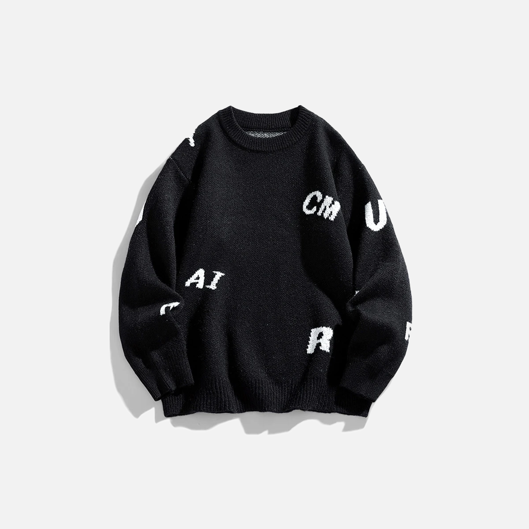 Pull décontracté en maille à imprimé lettres